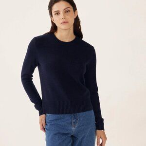 Navy Cashmere Italic Crewneck Sweater